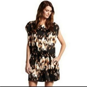 Women's Black Derek Lam Brown Cream Cinched Waist Tunic Dress sz S